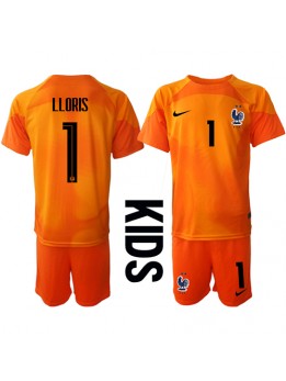 Frankreich Hugo Lloris #1 Torwart Heimtrikotsatz für Kinder WM 2022 Kurzarm (+ Kurze Hosen)